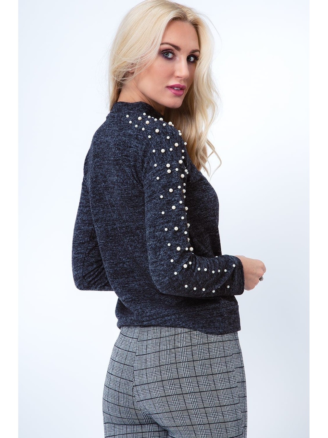 Turtleneck cu perle, gri inchis 1577 - Magazin online - Boutique